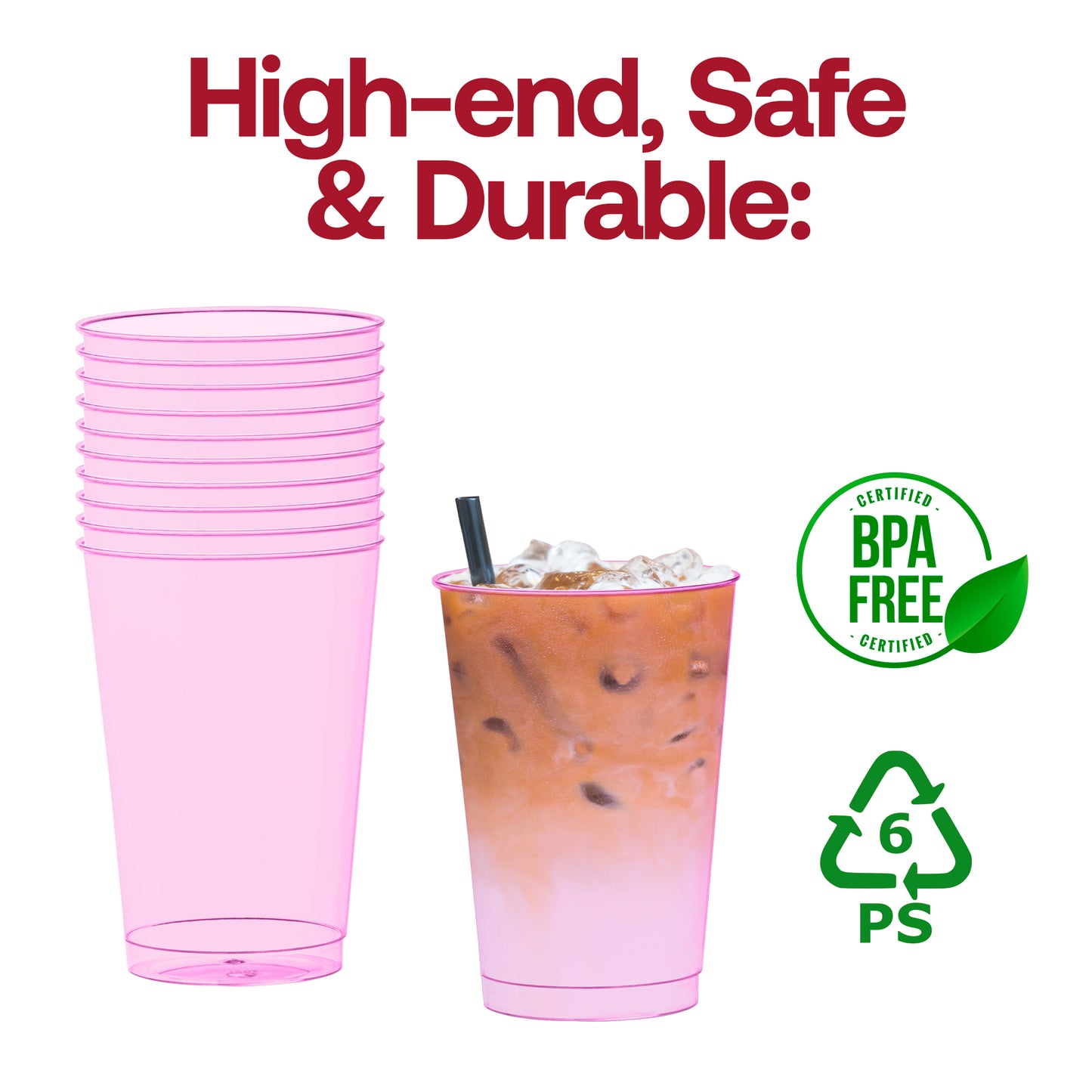 12 oz. Clear Pink Disposable Plastic Party Cups