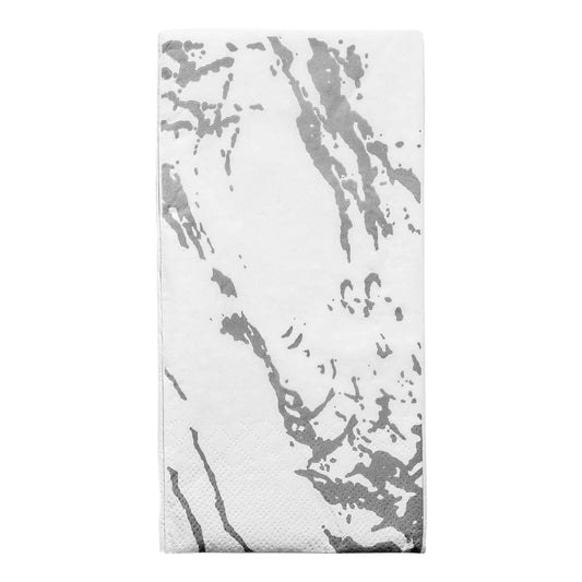 White with Silver Marble Disposable Paper Dinner Napkins