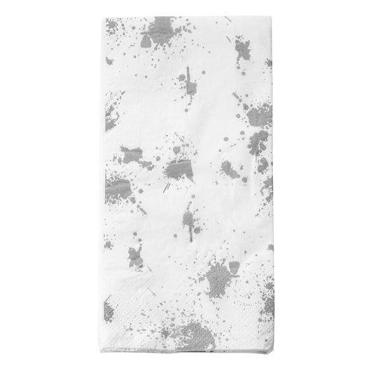 White with Silver Paint Splatter Disposable Paper Dinner Napkins