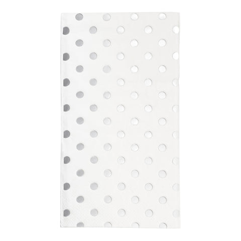 White with Silver Dots Disposable Paper Dinner Napkins