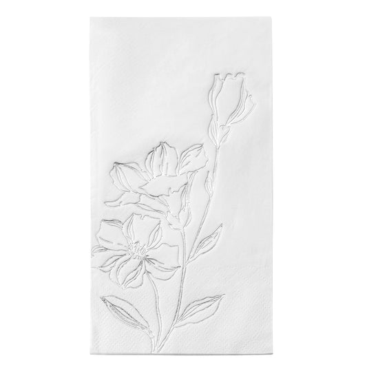 White with Silver Antique Floral Disposable Paper Dinner Napkins