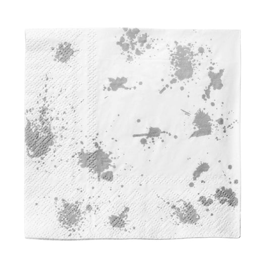 White with Silver Paint Splatter Disposable Paper Beverage/Cocktail Napkins