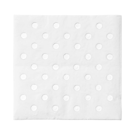 White with Silver Dots Disposable Paper Beverage/Cocktail Napkins