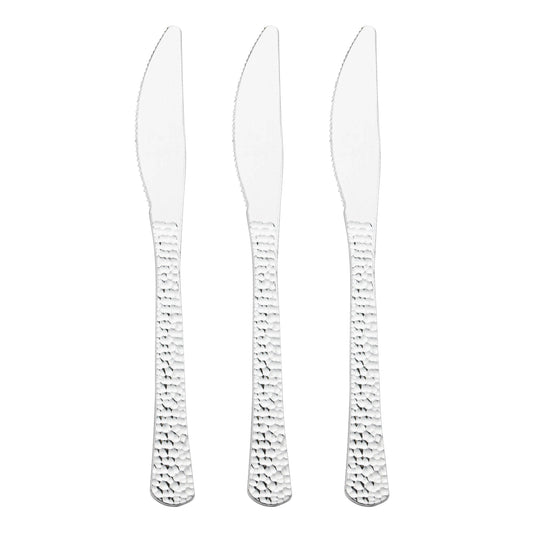 Shiny Metallic Silver Hammered Disposable Plastic Knives