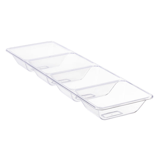 16" x 5" Clear 4-Section Rectangular Disposable Plastic Serving Trays