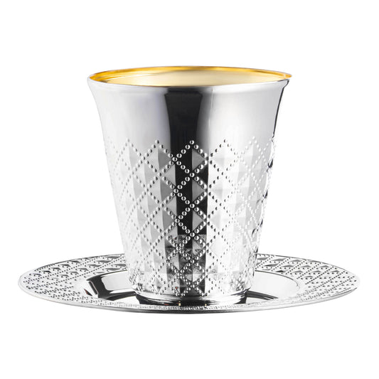 Shiny Aluminum Silver Round Plastic Saucers and Kiddush Cup Value Set