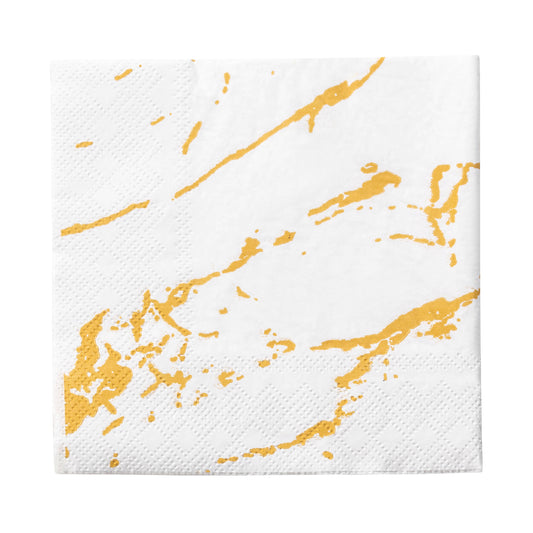 White with Gold Marble Disposable Paper Beverage/Cocktail Napkins