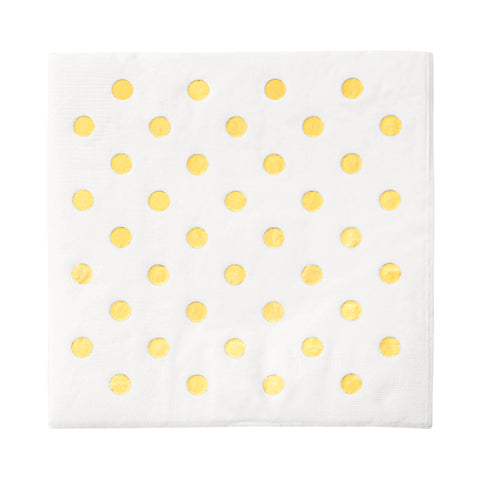 White with Gold Dots Disposable Paper Beverage/Cocktail Napkins