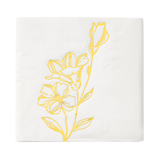 White with Gold Antique Floral Disposable Paper Beverage/Cocktail Napkins