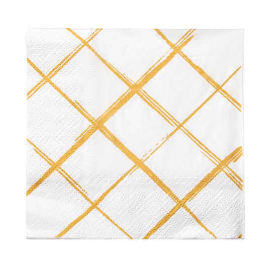 White with Gold Diamond Disposable Paper Beverage/Cocktail Napkins