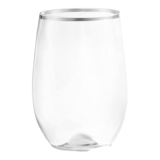 12 oz. Clear with Silver Stemless Disposable Plastic Wine Glasses
