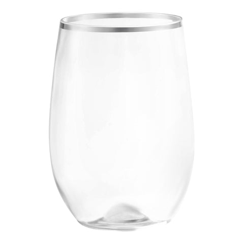 12 oz. Clear with Silver Stemless Disposable Plastic Wine Glasses