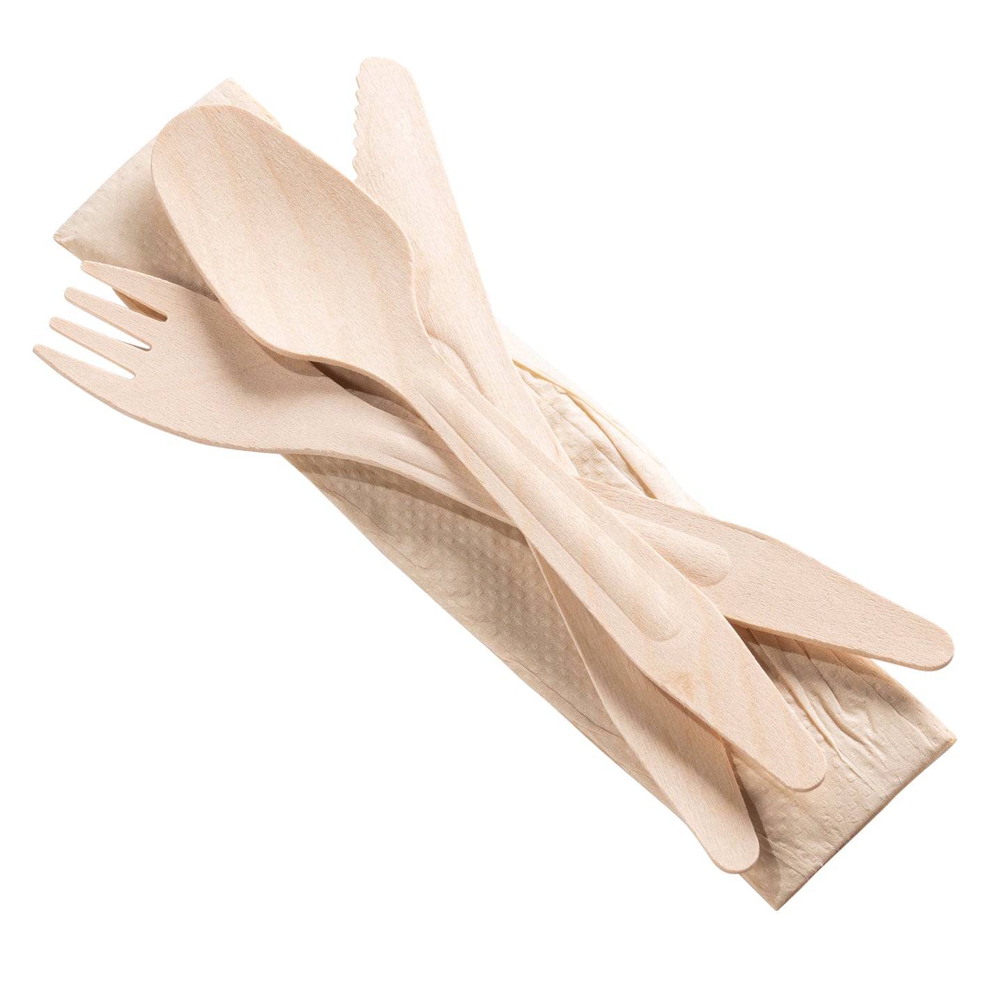 Natural Birch Wood Eco-Friendly Disposable Napkin Cutlery Set - Spoons, Forks, Knives, and Napkins