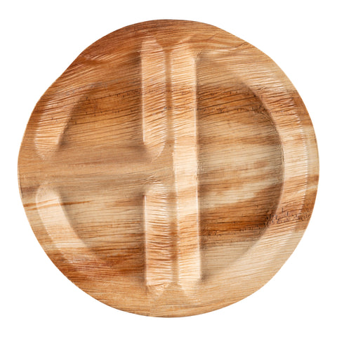 3-Partition Round Palm Leaf Eco Friendly Dinner Plates (10