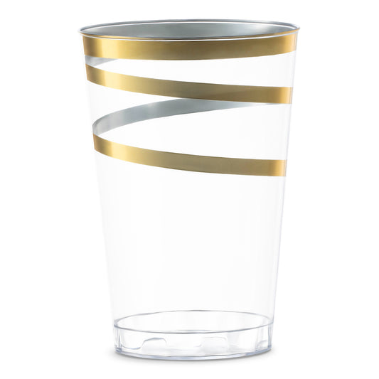 12 oz. Clear with Gold Swirl Round Plastic Tumblers