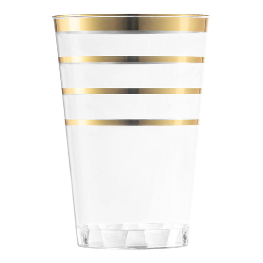 12 oz. Clear with Gold Stripes Round Plastic Tumblers