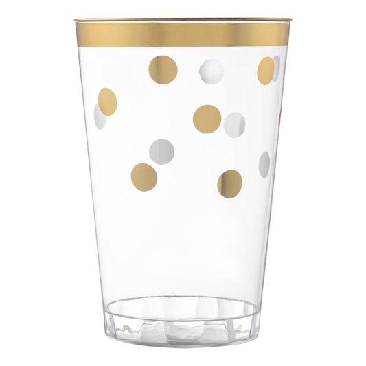 12 oz. Clear with Gold Dots Round Plastic Tumblers