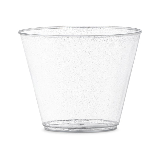 9 oz. Clear with Silver Glitter Round Plastic Party Cups