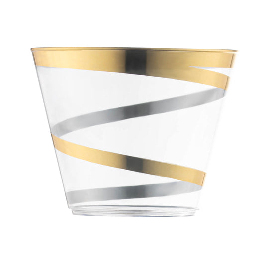 9 oz. Clear with Gold Swirl Round Plastic Party Cups