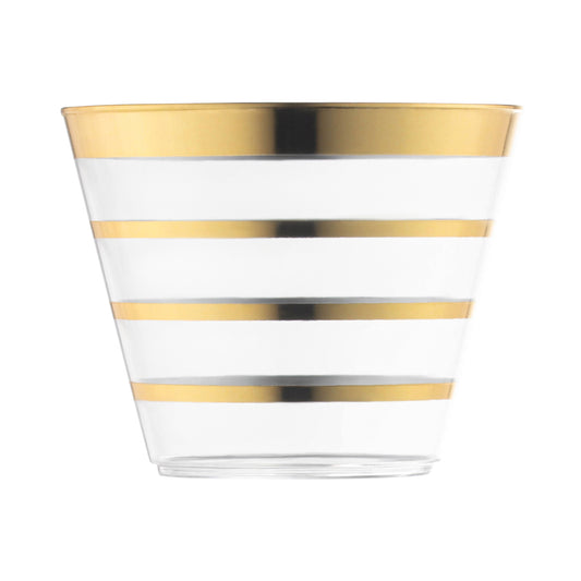 9 oz. Clear with Gold Stripes Round Plastic Party Cups