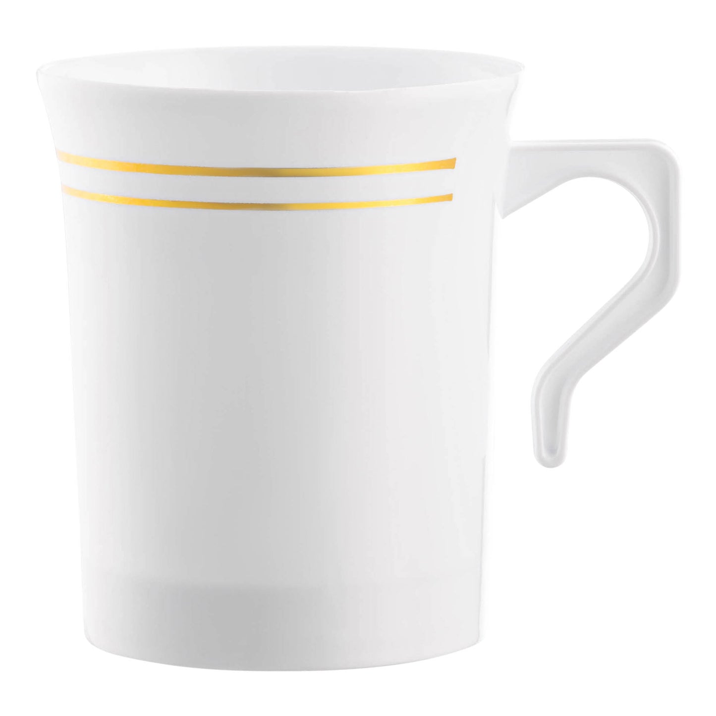 8 oz. White with Gold Edge Rim Round Disposable Plastic Coffee Mugs