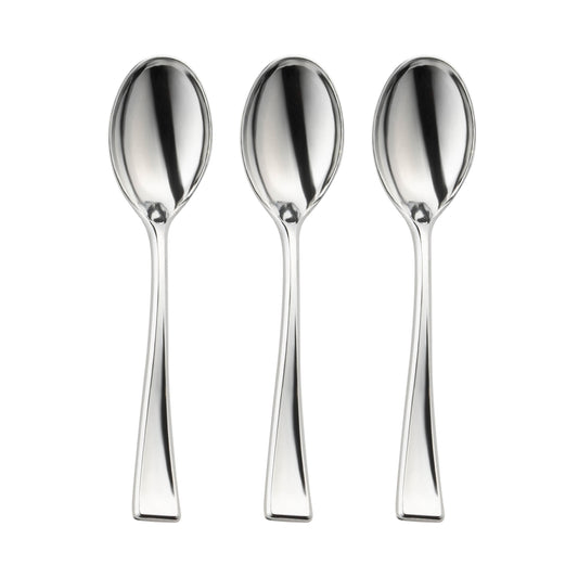 Shiny Metallic Silver Mini Disposable Plastic Tasting Spoons