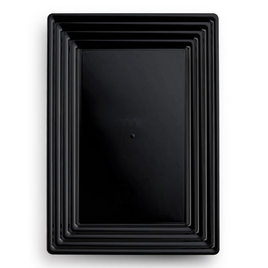 9" x 13" Black Rectangular with Groove Rim Disposable Plastic Serving Trays