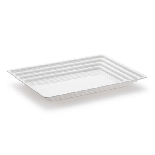9" x 13" White Rectangular with Groove Rim Disposable Plastic Serving Trays