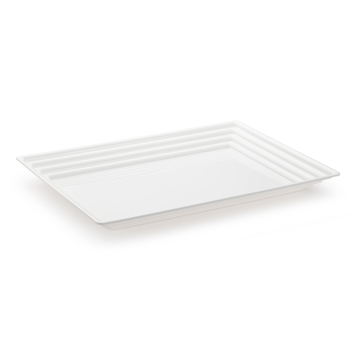 11" x 16" White Rectangular with Groove Rim Disposable Plastic Serving Trays