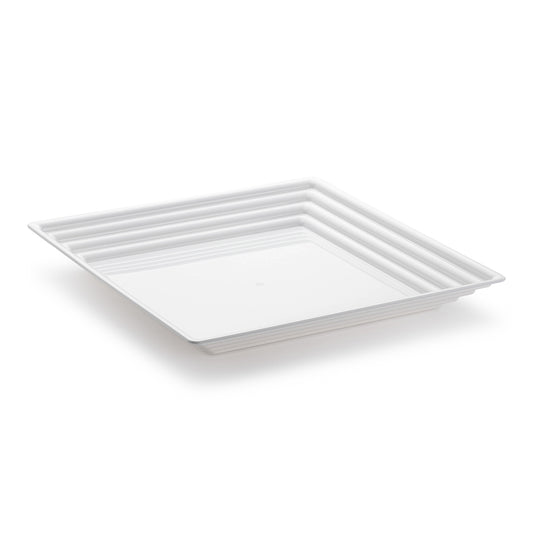 12" x 12" White Square with Groove Rim Disposable Plastic Serving Trays