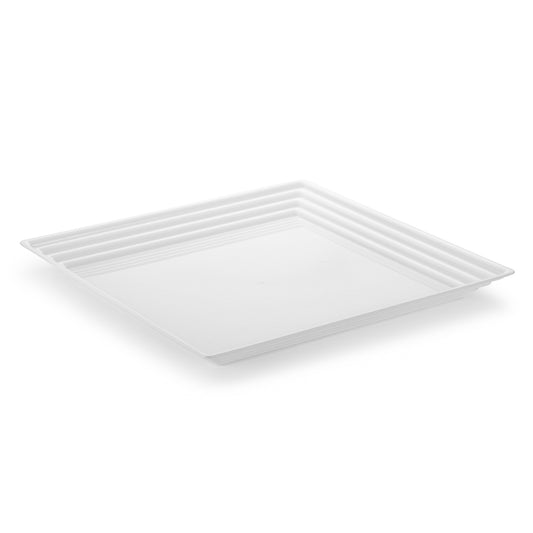 16" x 16" White Square with Groove Rim Disposable Plastic Serving Trays
