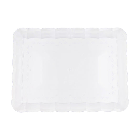 11" x 16" Clear Rectangular with Groove Rim Disposable Plastic Serving Trays