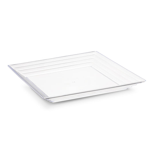 12" x 12" Clear Square with Groove Rim Disposable Plastic Serving Trays