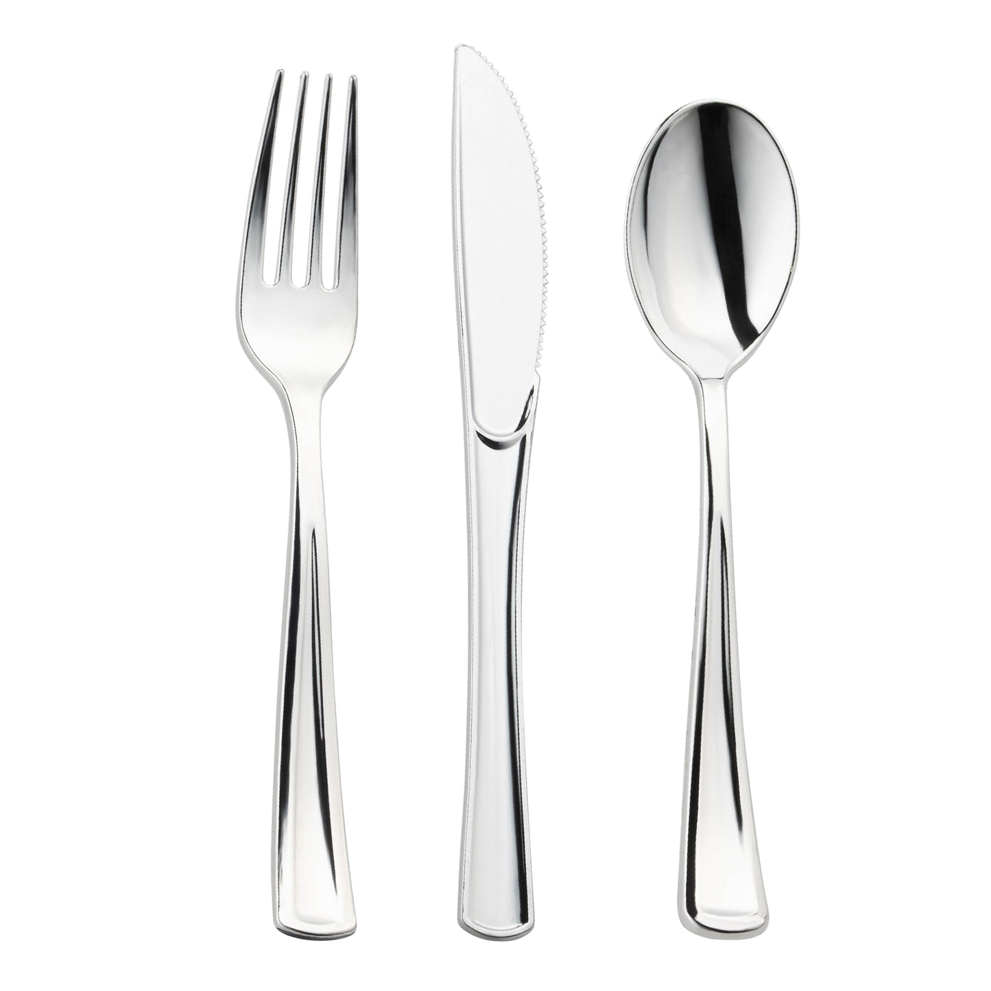 Shiny Metallic Silver Disposable Plastic Cutlery Combo Set