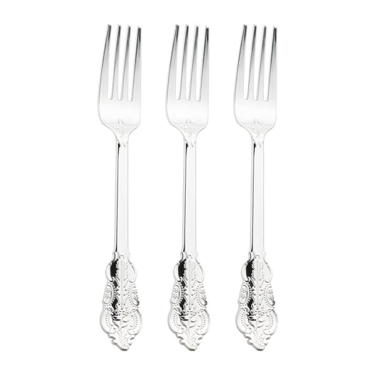 7.4" Shiny Baroque Silver Disposable Plastic Forks