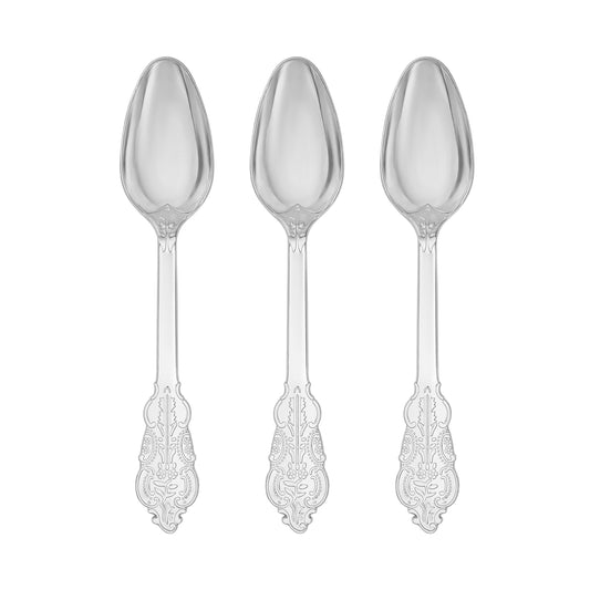7.3" Shiny Baroque Silver Disposable Plastic Spoons