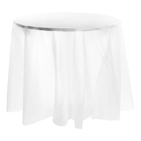 White Round Plastic Tablecloths (84")