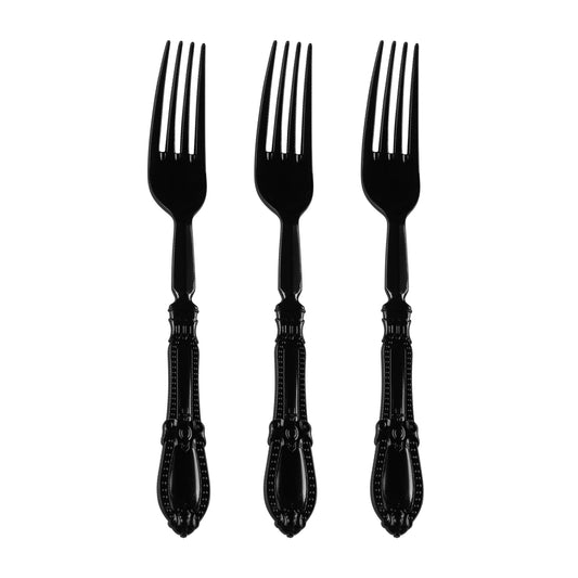 Black Baroque Plastic Dinner Forks