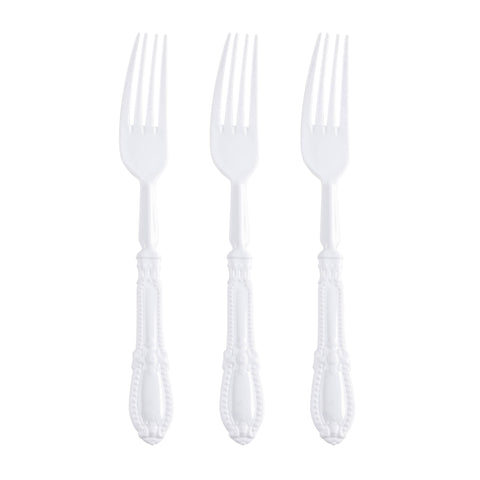 White Baroque Plastic Dinner Forks