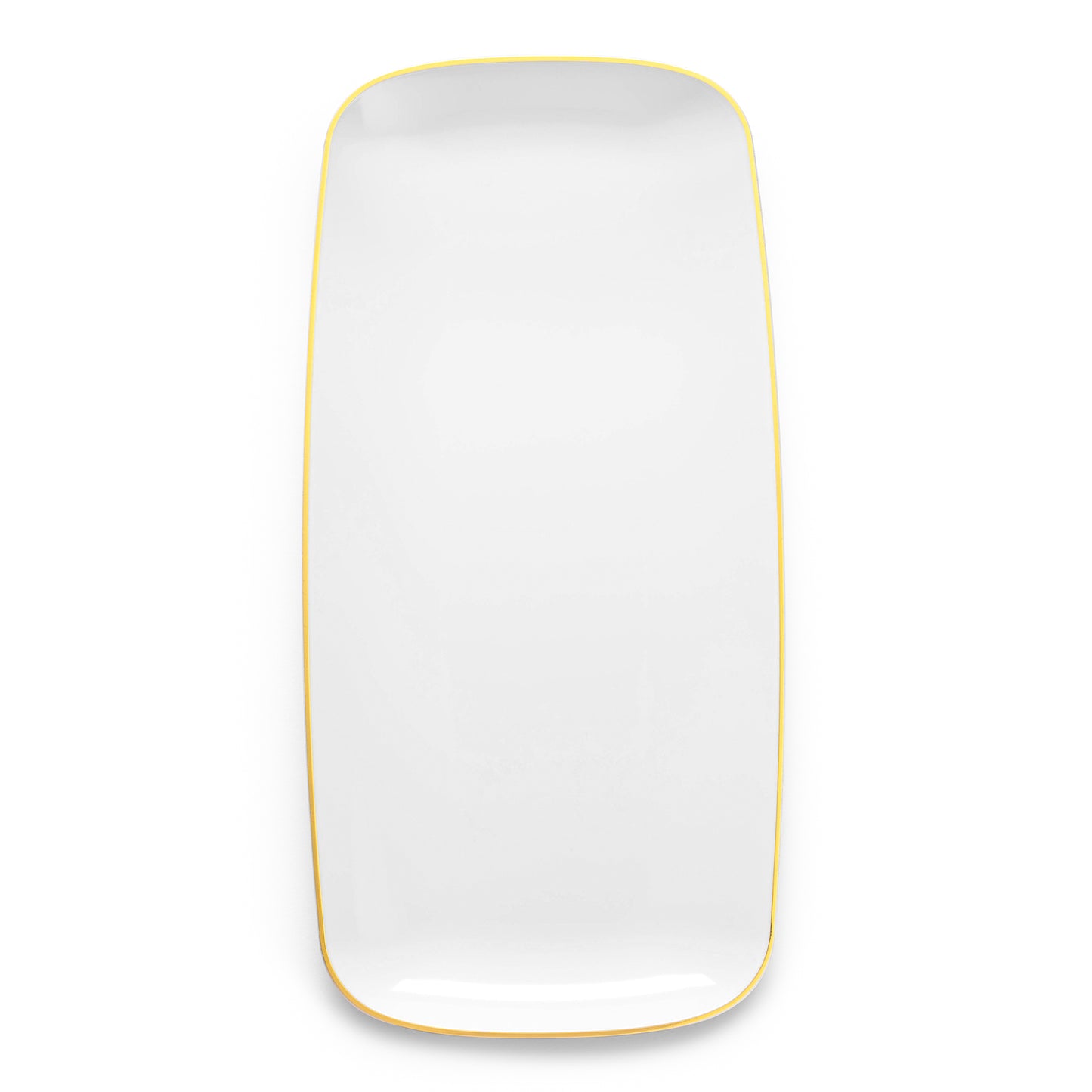 White with Gold Rim Flat Raised Edge Rectangular Plastic Plates (10.6" x 5")