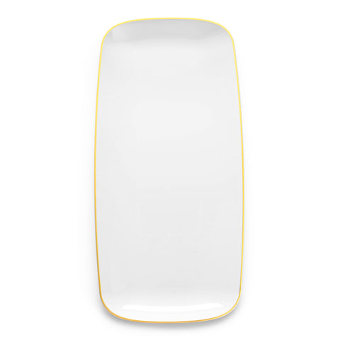 White with Gold Rim Flat Raised Edge Rectangular Plastic Plates (10.6