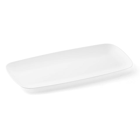 Solid White Flat Raised Edge Rectangular Plastic Plates (10.6