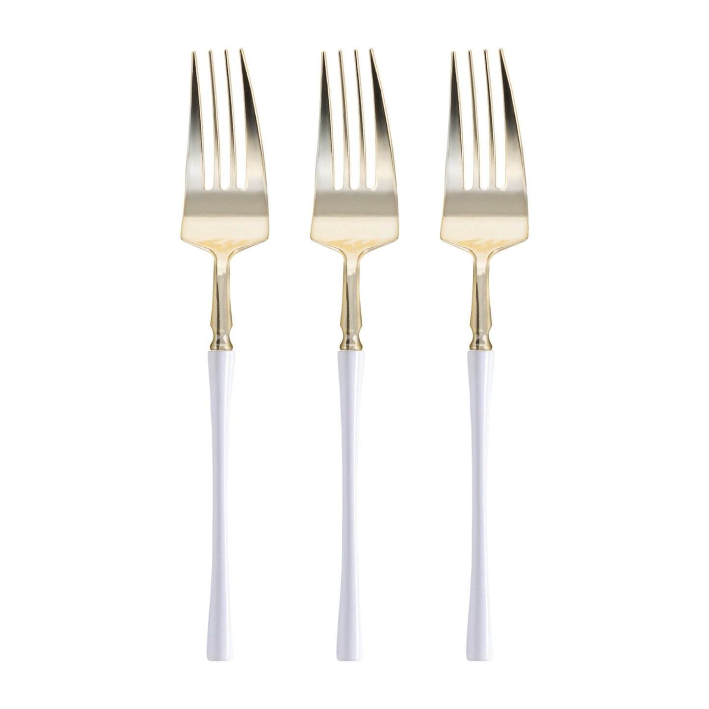 Shiny Gold with White Handle Moderno Disposable Plastic Dinner Forks