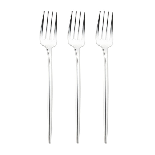 Shiny Metallic Silver Moderno Disposable Plastic Dessert Forks