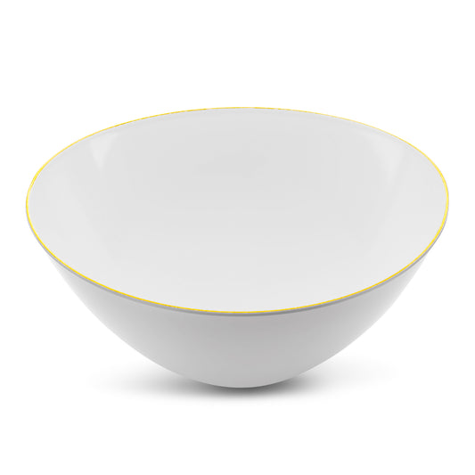 White with Gold Rim Organic Round Plastic Bowls (32 oz.)