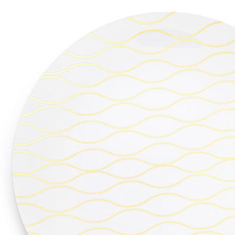 White with Gold Waves Round Disposable Plastic Dinner Plates (10.25