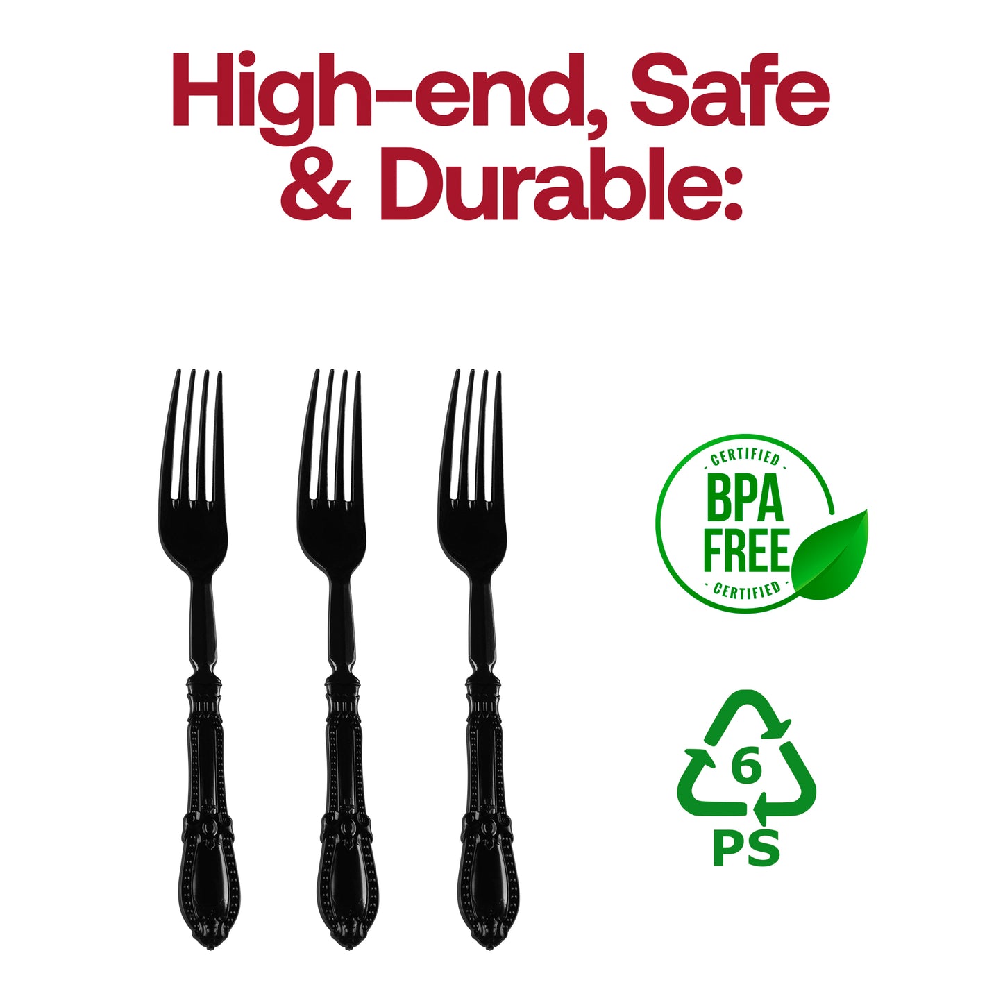 Black Baroque Disposable Plastic Dinner Forks BPA | The Kaya Collection