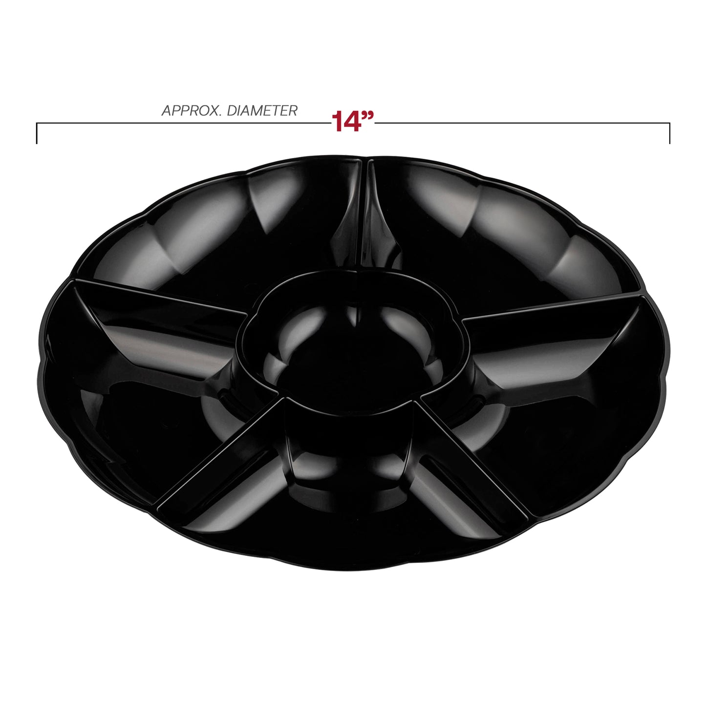 Black Big 6-Partition Round Plastic Trays