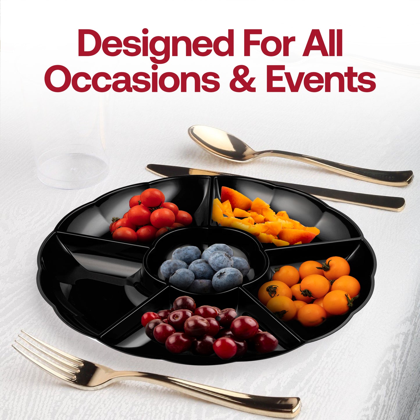 Black Big 6-Partition Round Plastic Trays