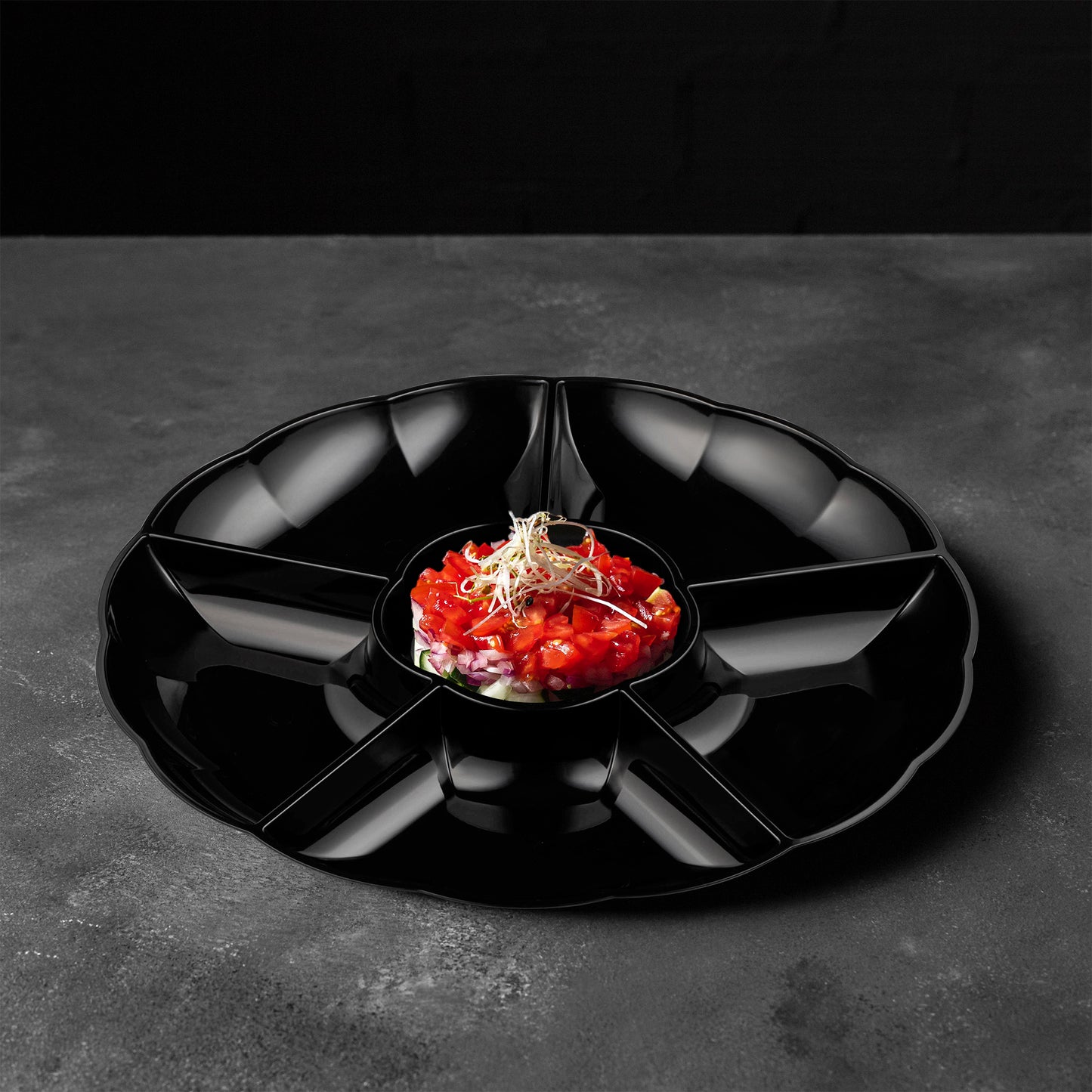 Black Big 6-Partition Round Plastic Trays